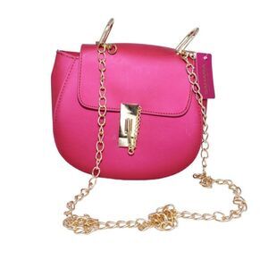 Sahara NWT Red/Pink Crossbody Saddle Bag with Gold Chain Strap